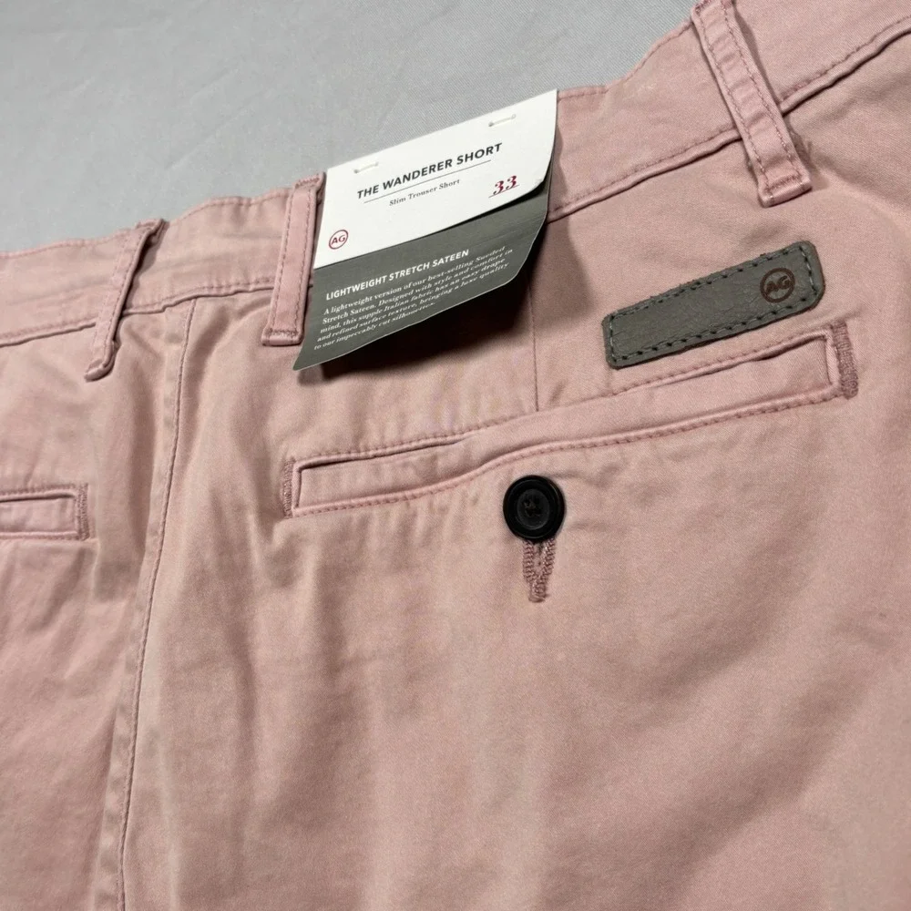 AG Adriano Goldschmied Wanderer Shorts Mens 33 Pink Slim Trouser Stretch Sateen